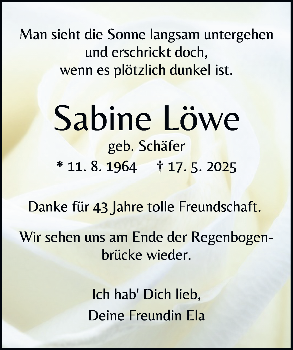 Traueranzeige von Sabine Löwe von WESER-KURIER