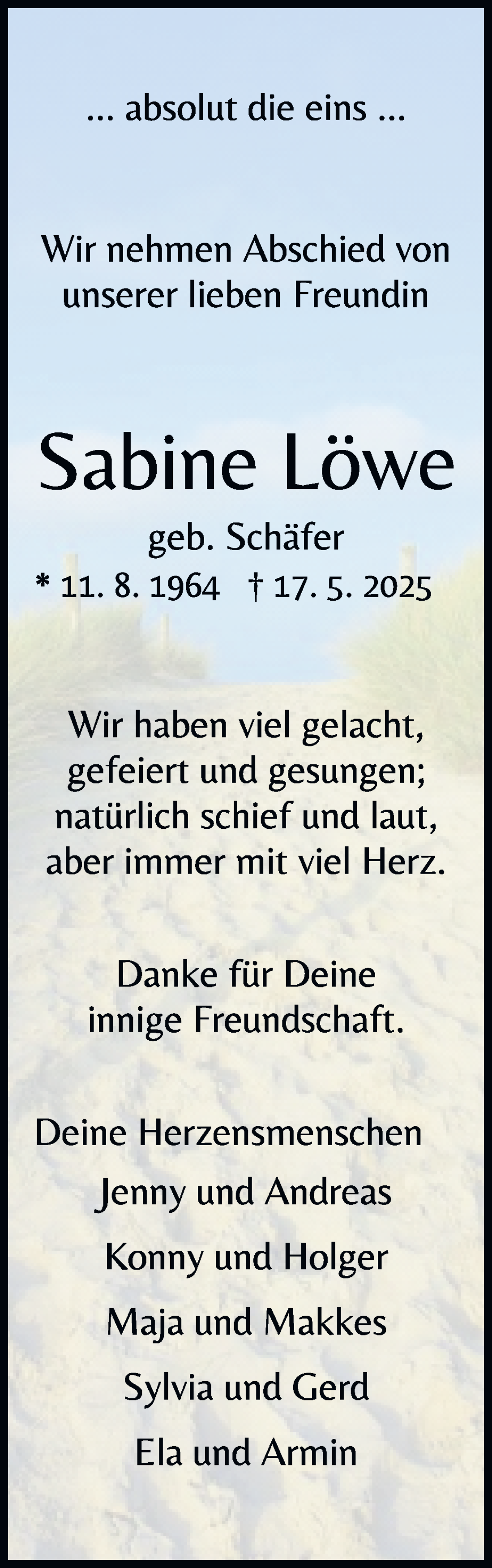 Traueranzeige von Sabine Löwe von WESER-KURIER
