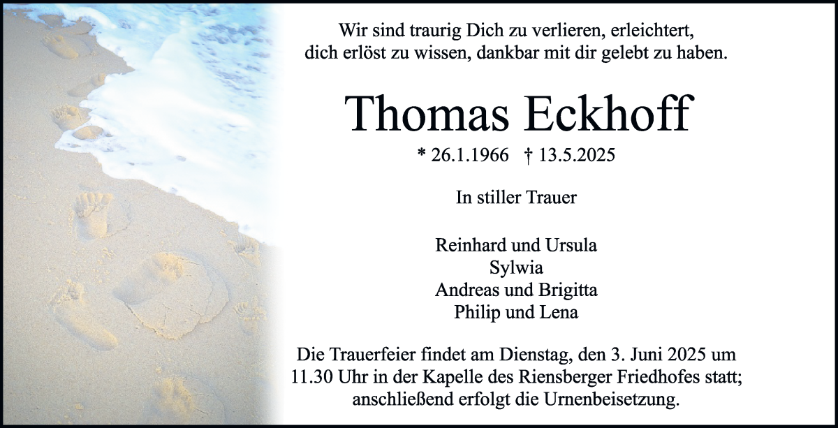 Traueranzeige von Thomas Eckhoff von WESER-KURIER