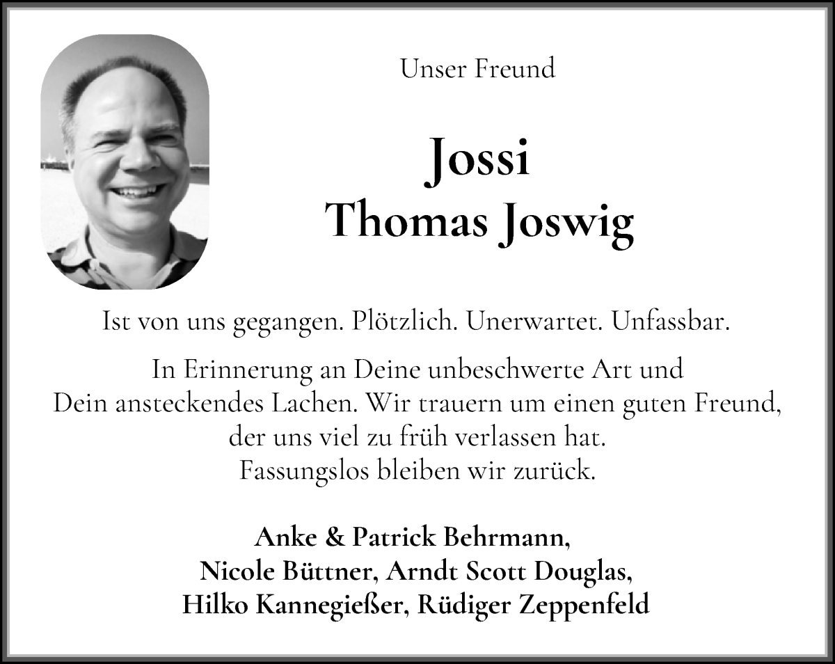 Traueranzeige von Thomas Josswig von WESER-KURIER