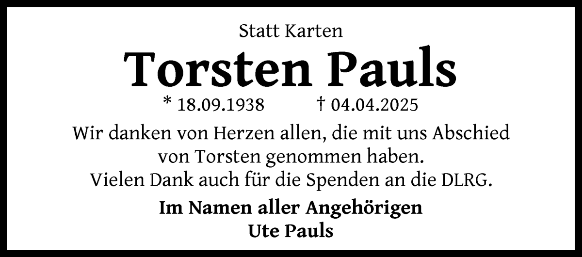 Traueranzeige von Torsten Pauls von WESER-KURIER