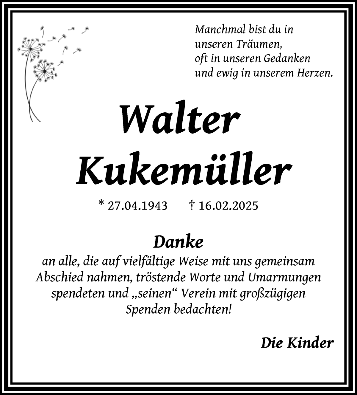 Traueranzeige von Walter Kukemüller von WESER-KURIER