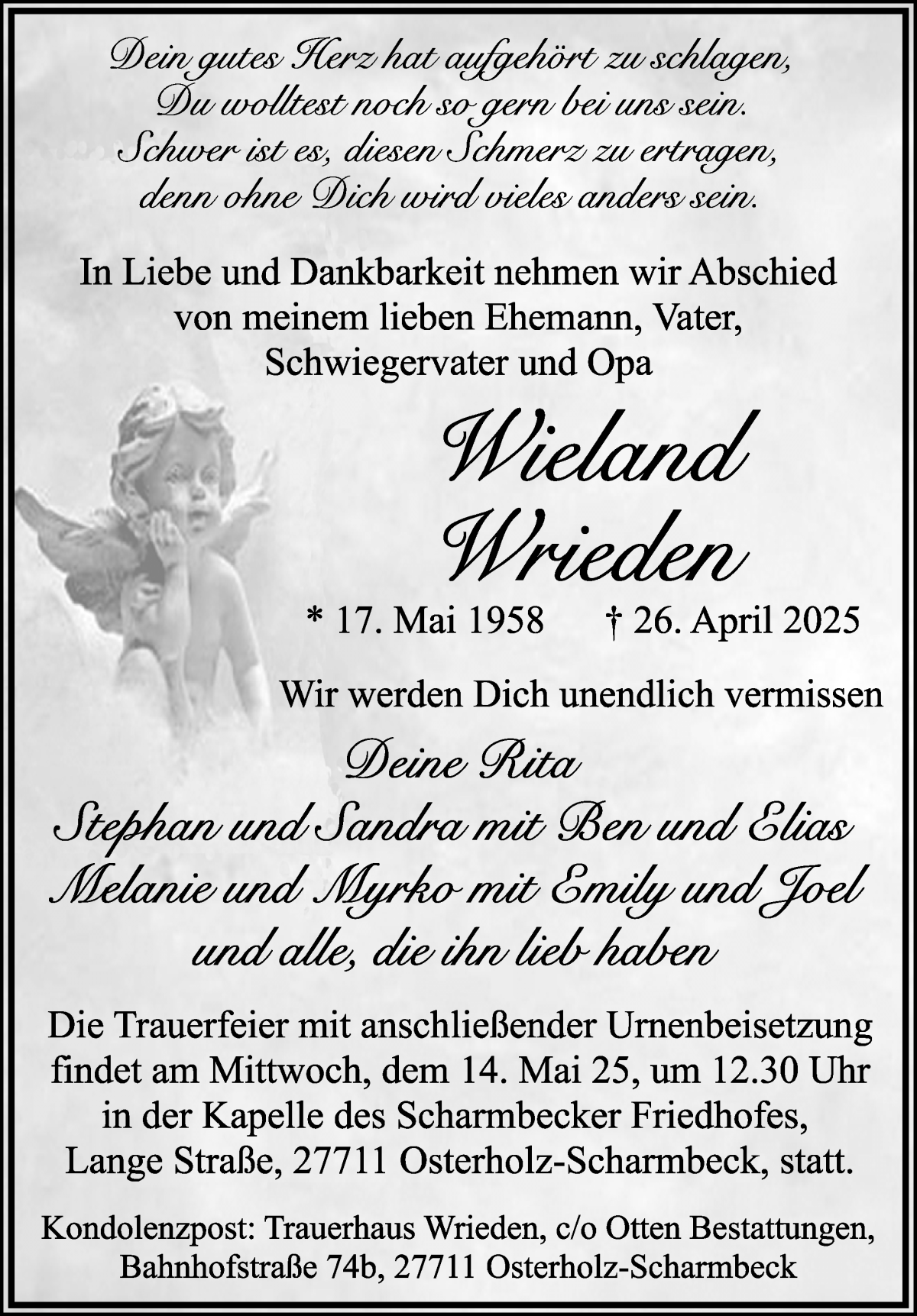Traueranzeige von Wieland Wrieden von WESER-KURIER