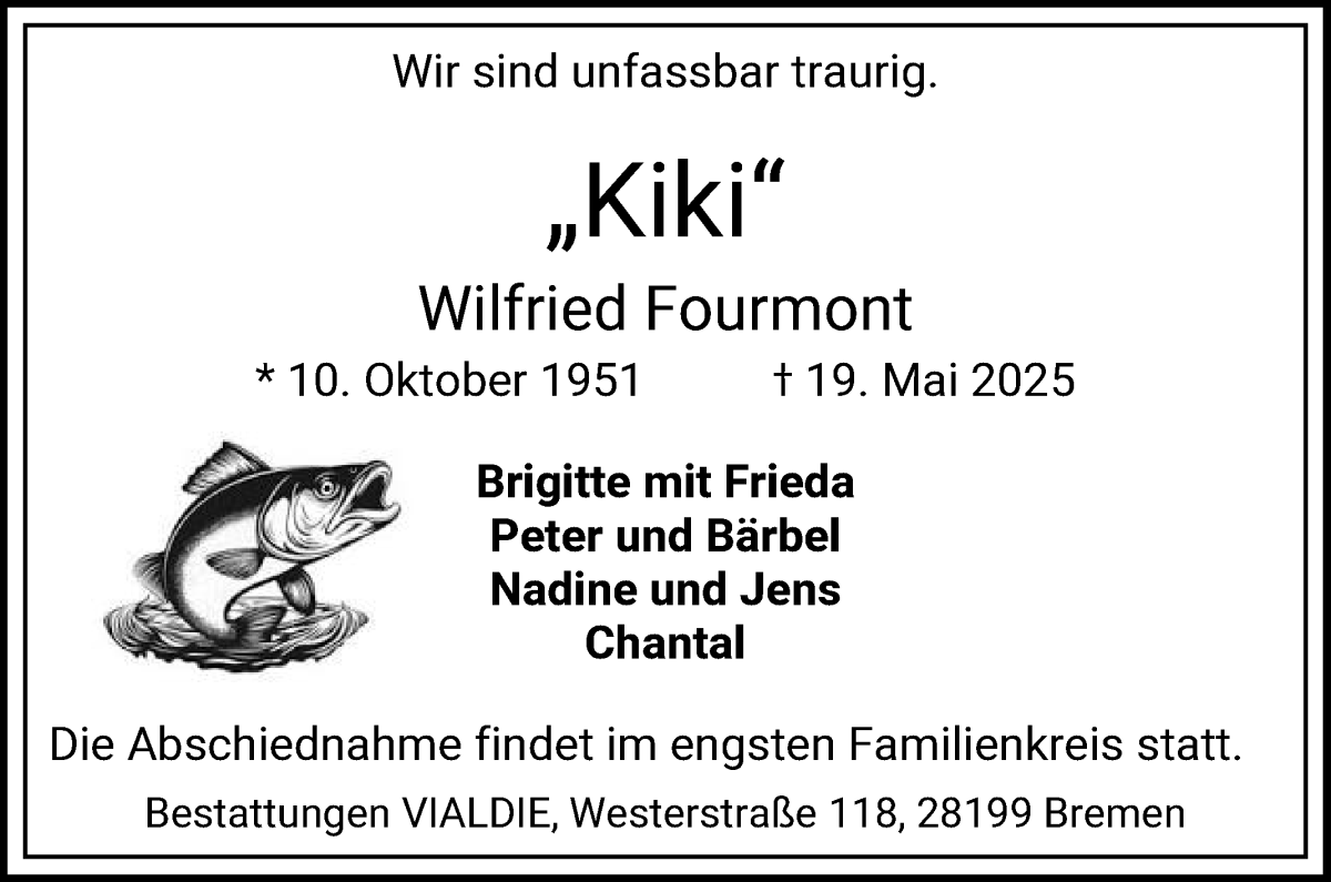 Traueranzeige von Wilfried Fourmont von WESER-KURIER