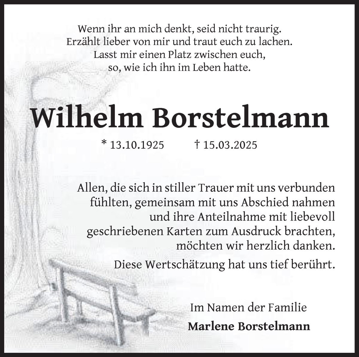 Traueranzeige von Wilhelm Borstelmann von WESER-KURIER