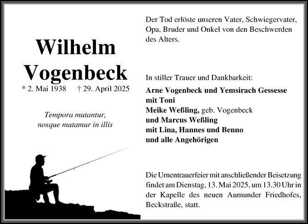 Traueranzeige von Wilhelm Vogenbeck von Die Norddeutsche