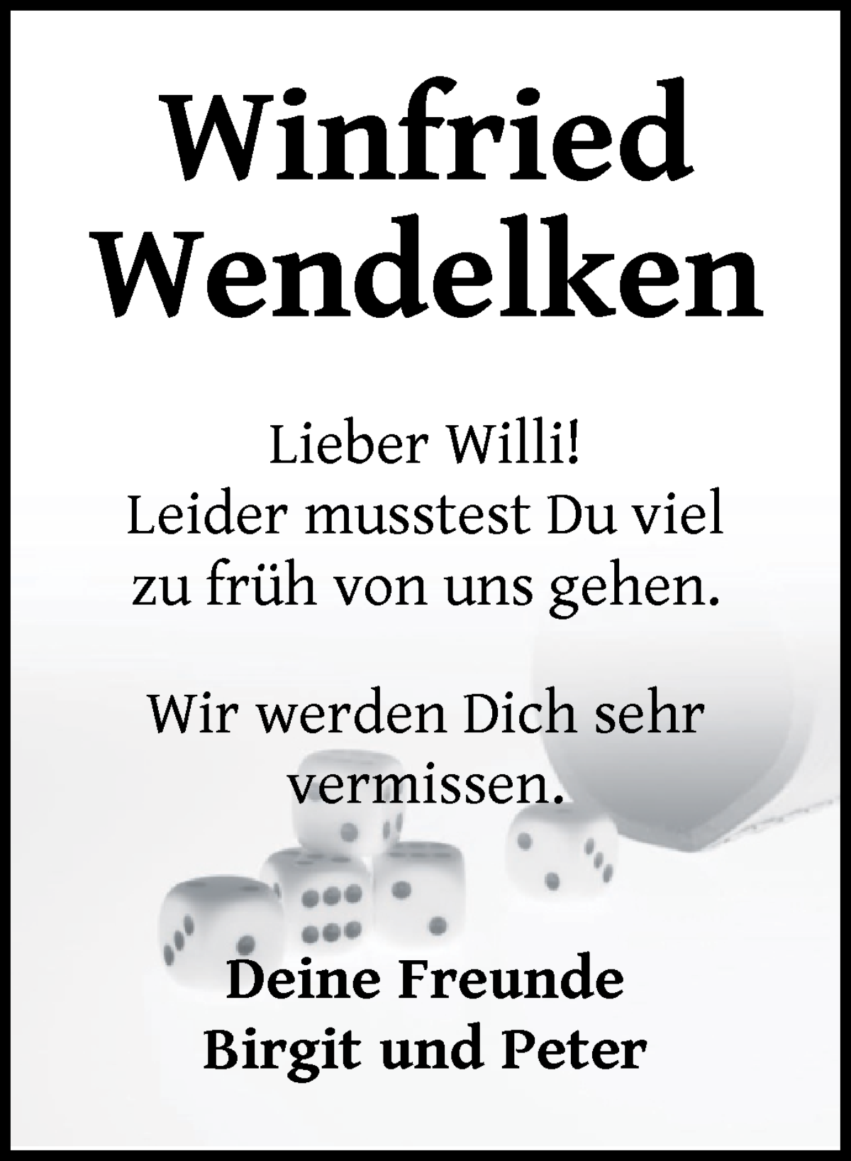 Traueranzeige von Winfried Wendelken von WESER-KURIER