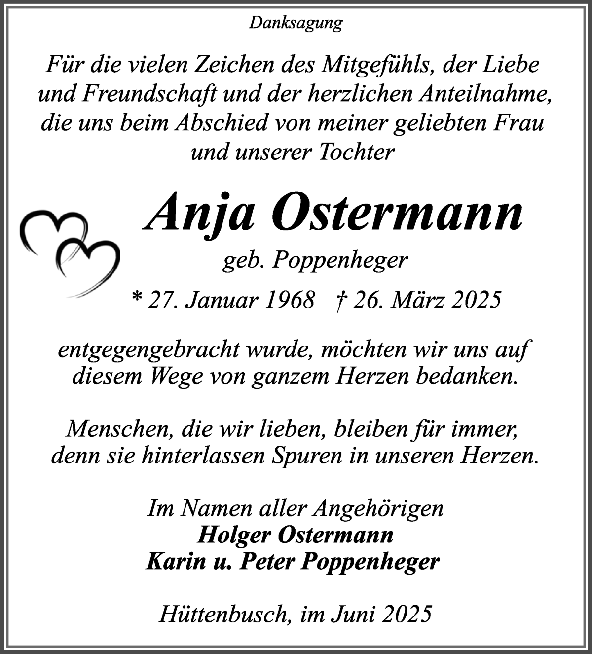 Traueranzeige von Anja Ostermann von WESER-KURIER