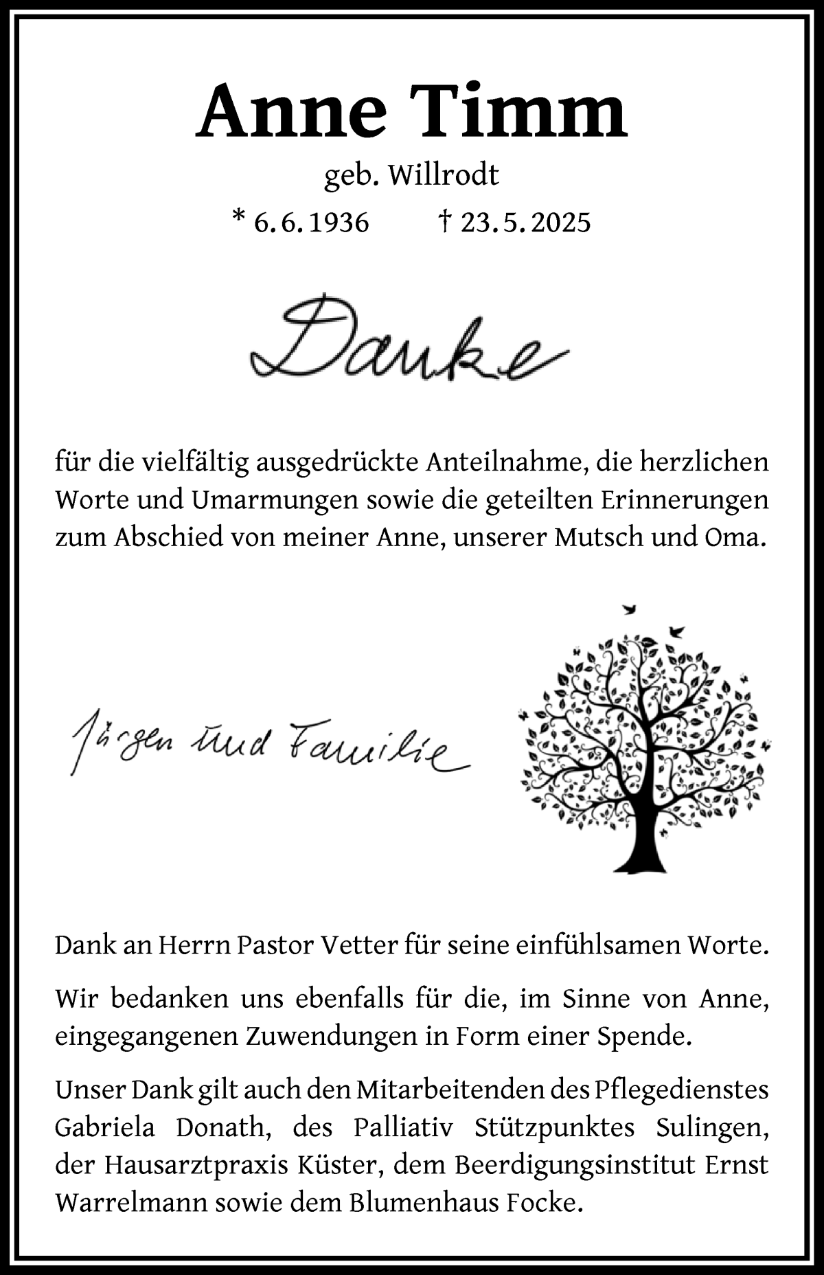 Traueranzeige von Anne Timm von Delmenhorster Kurier