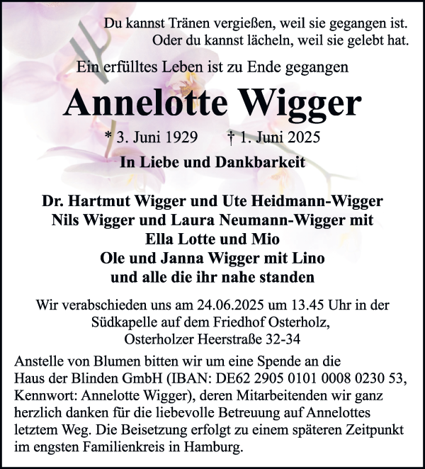 Traueranzeige von Annelotte Wigger von WESER-KURIER