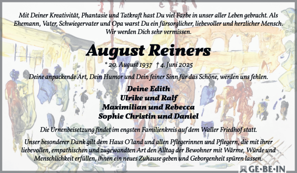 Traueranzeige von August Reiners von WESER-KURIER