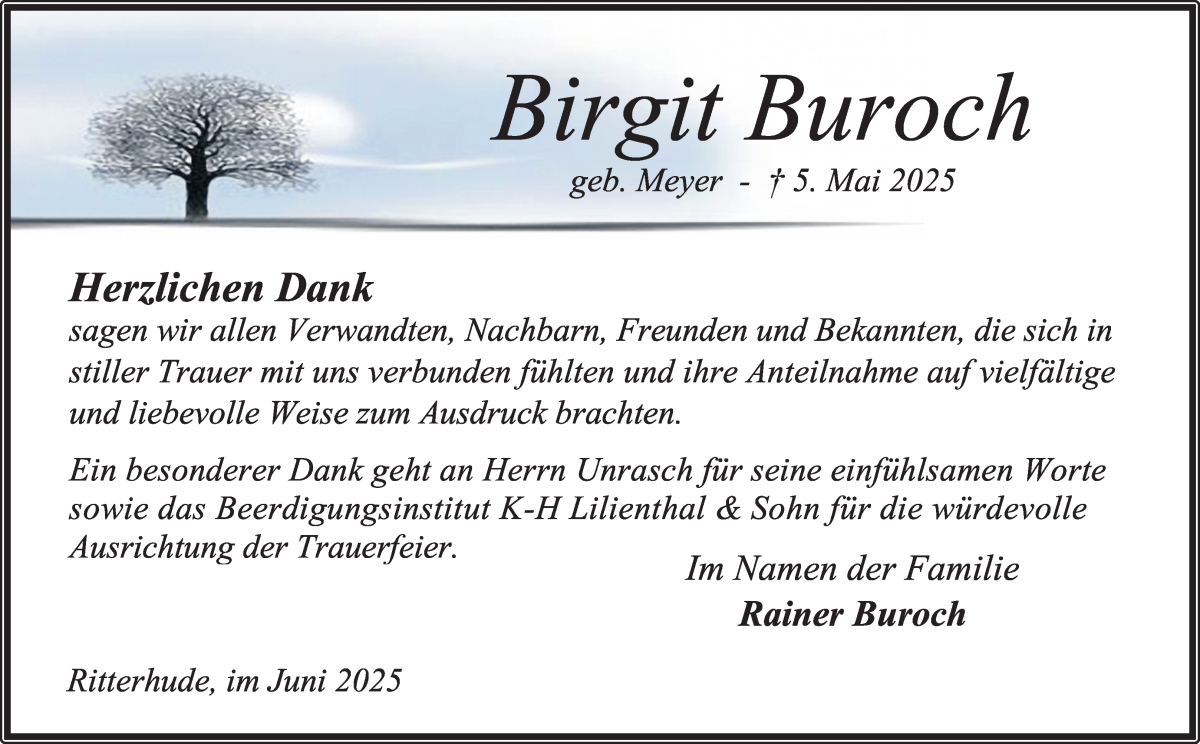 Traueranzeige von Birgit Buroch von Osterholzer Kreisblatt