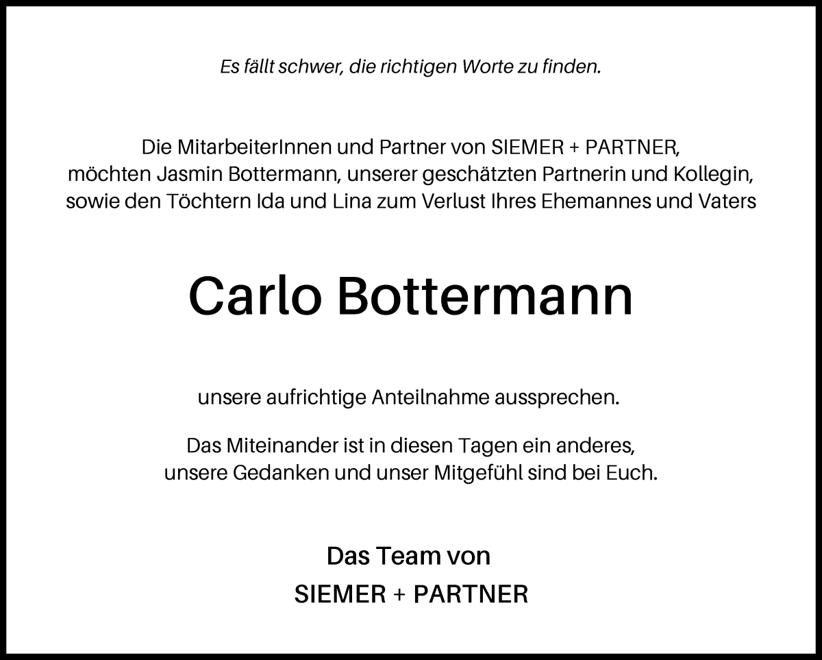 Traueranzeige von Carlo Bottermann von WESER-KURIER