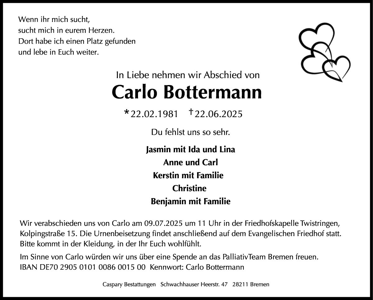 Traueranzeige von Carlo Bottermann von WESER-KURIER