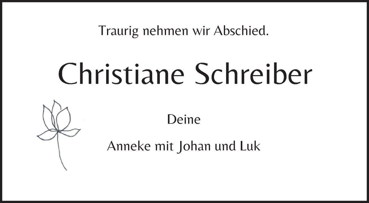 Traueranzeige von Christiane Schreiber von WESER-KURIER