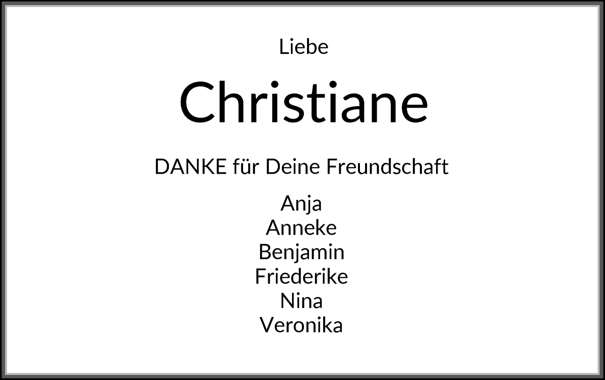 Traueranzeige von Christiane Schreiber von WESER-KURIER
