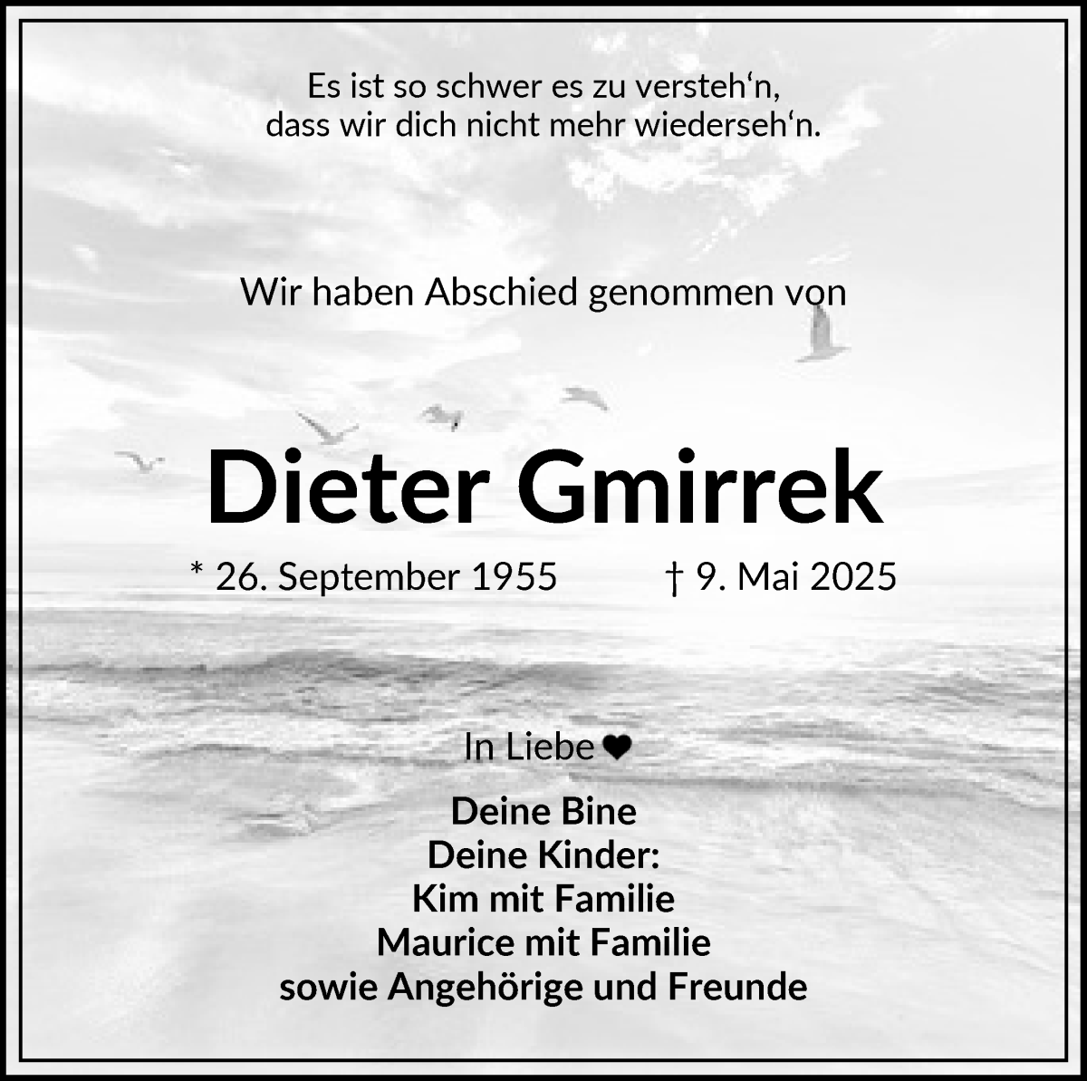 Traueranzeige von Dieter Gmirrek von WESER-KURIER