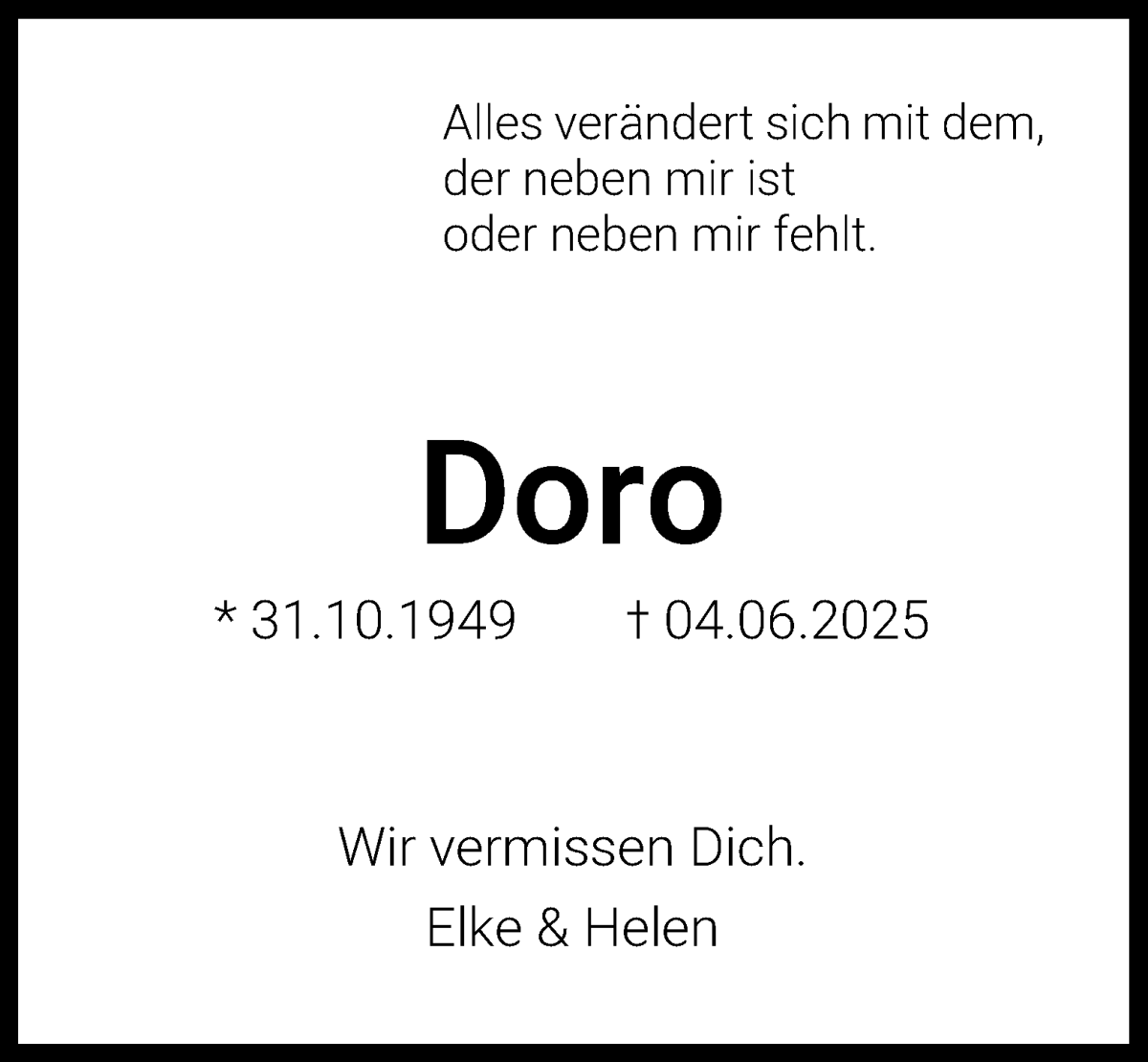 Traueranzeige von Doro Blandow von WESER-KURIER