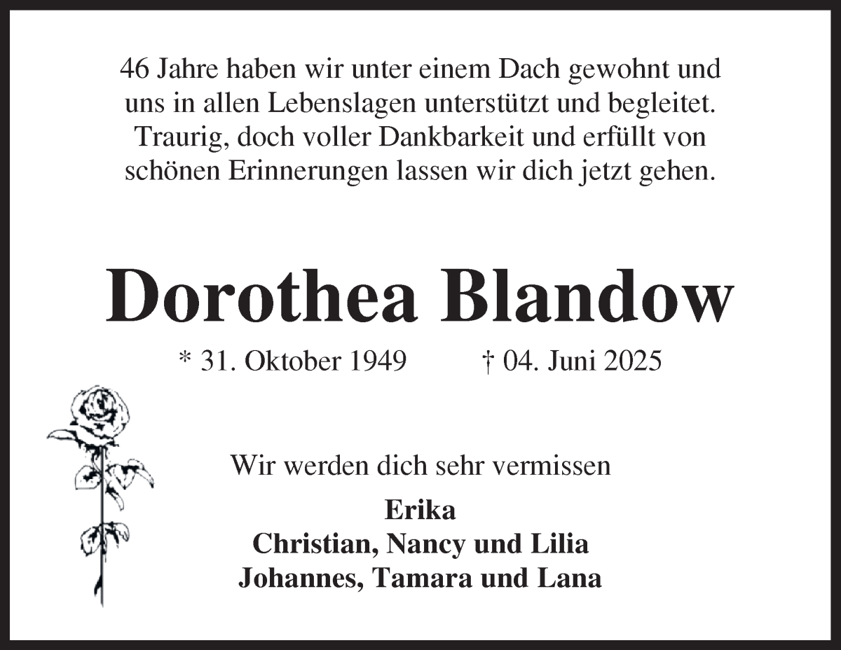 Traueranzeige von Dorothea Blandow von WESER-KURIER