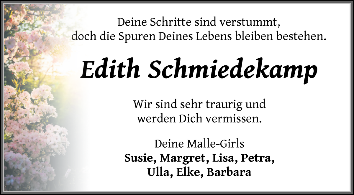 Traueranzeige von Edith Schmiedekamp von WESER-KURIER