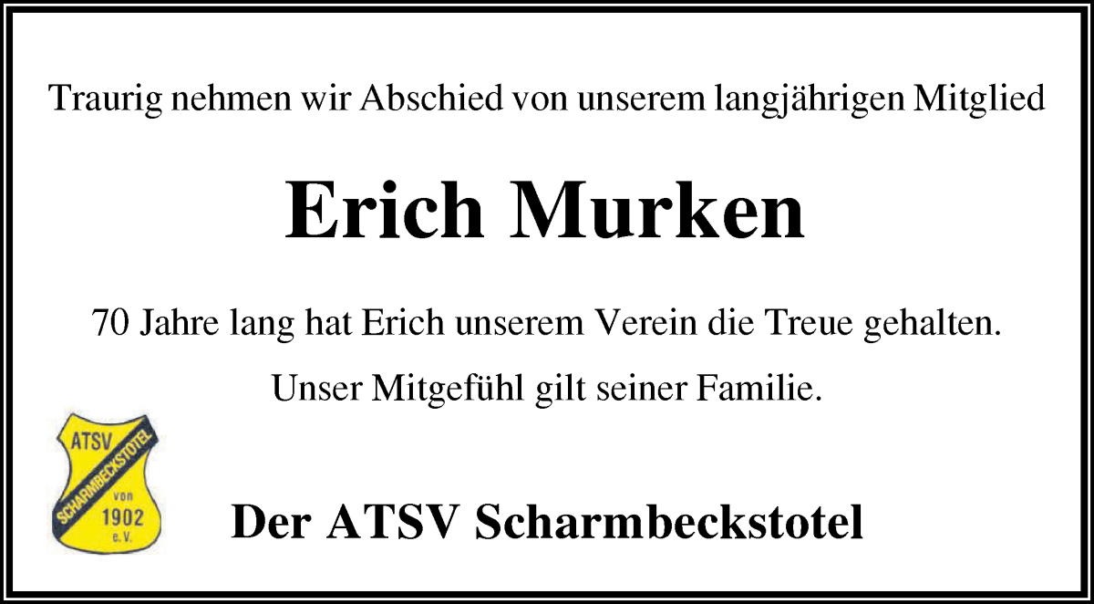 Traueranzeige von Erich Murken von Osterholzer Kreisblatt