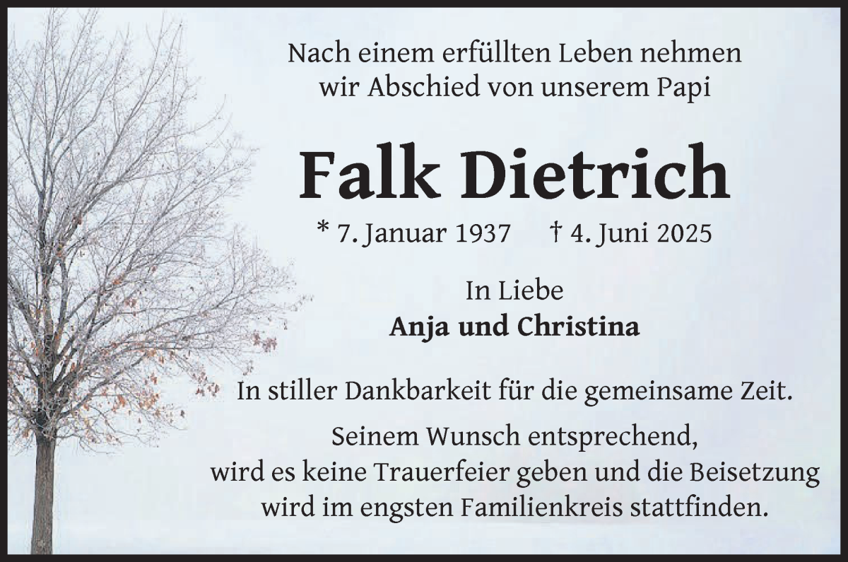 Traueranzeige von Falk Dietrich von WESER-KURIER