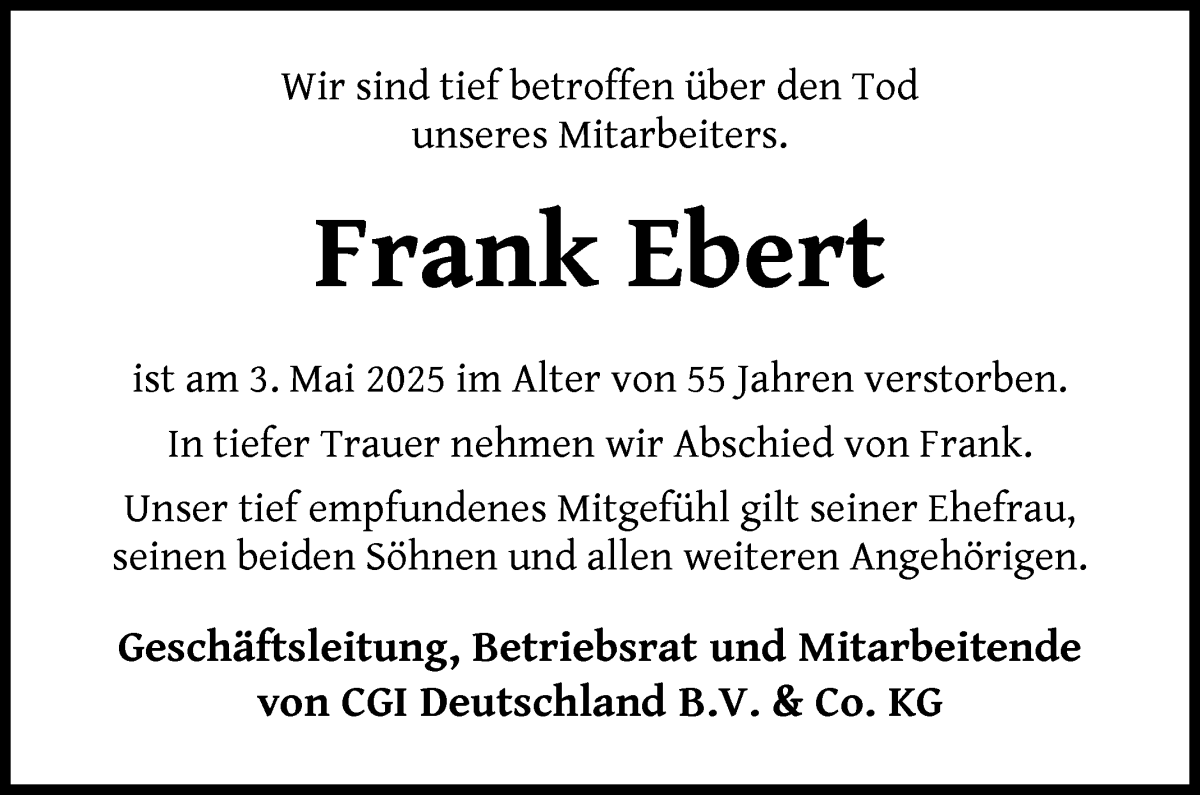 Traueranzeige von Frank Ebert von WESER-KURIER