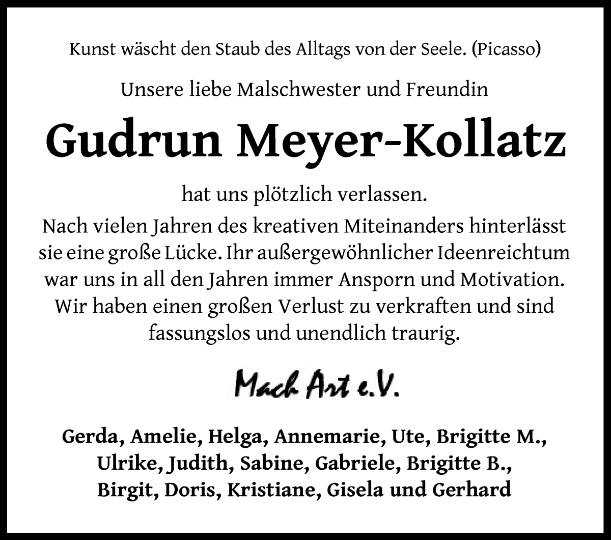 Traueranzeige von Gudrun Meyer-Kollatz von Regionale Rundschau/Syker Kurier