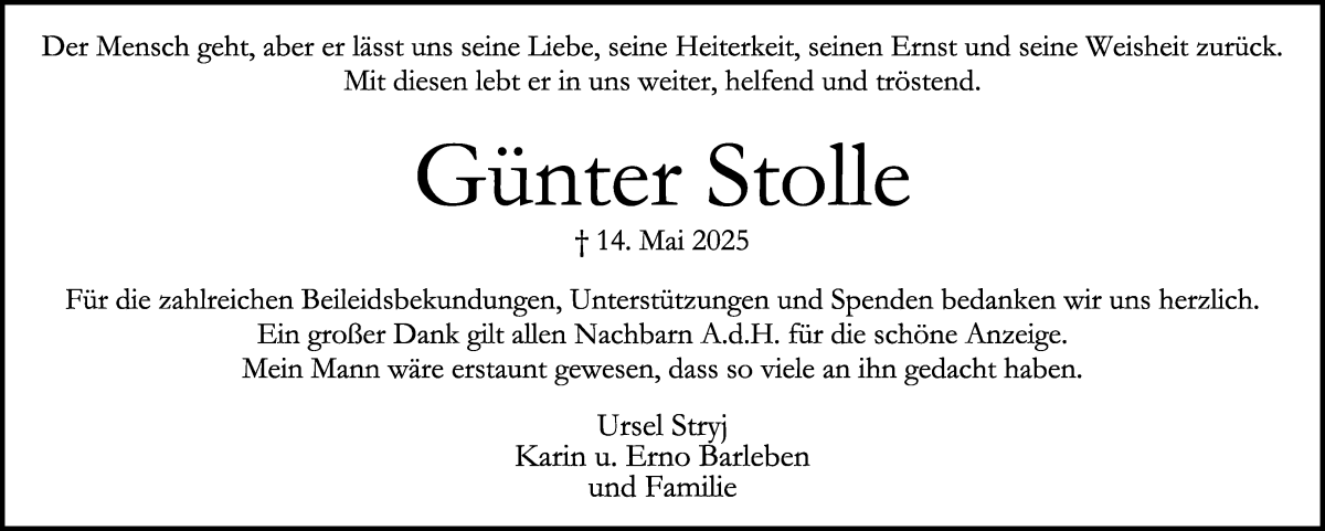 Traueranzeige von Günter Stolle von WESER-KURIER