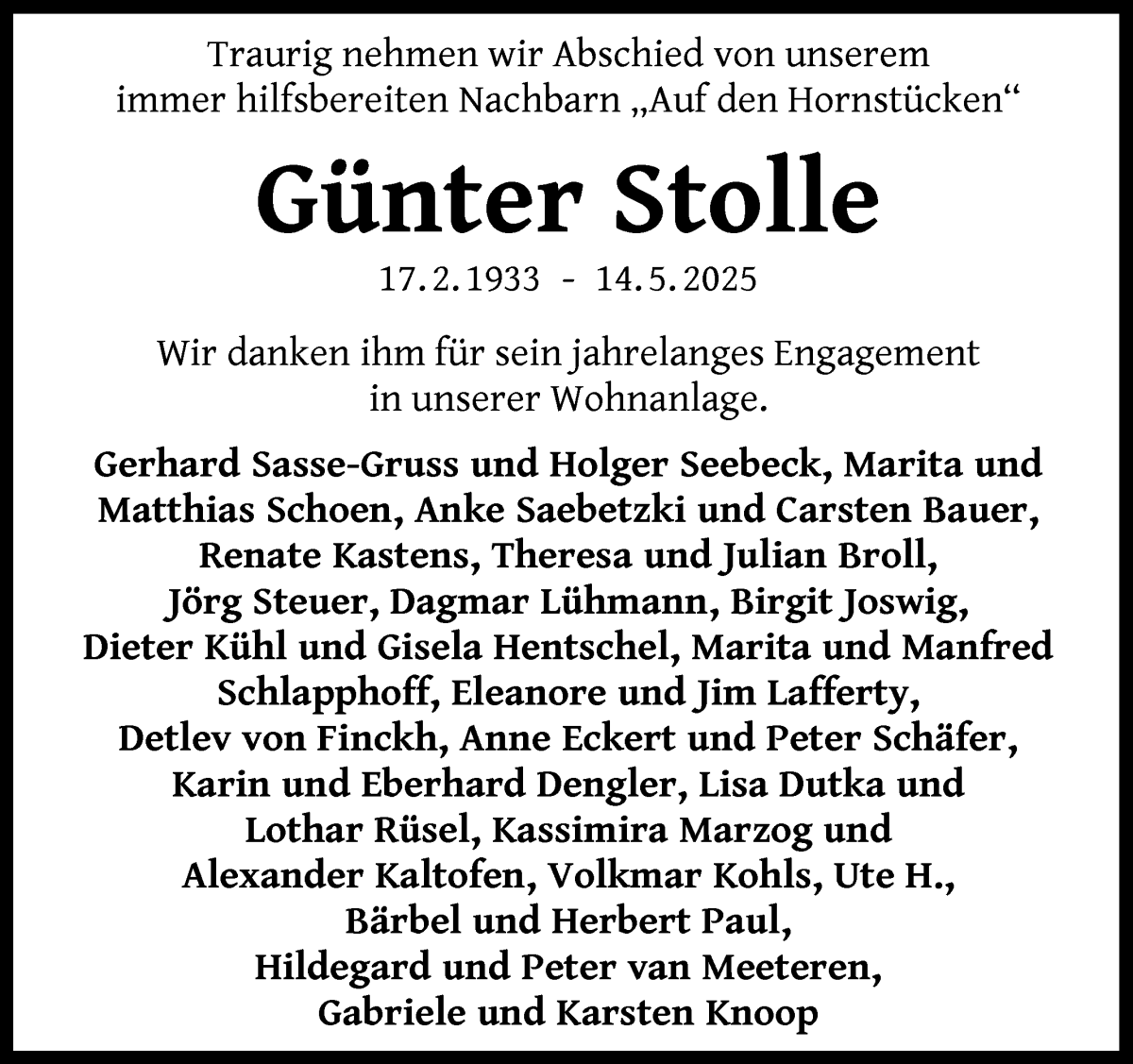 Traueranzeige von Günter Stolle von WESER-KURIER