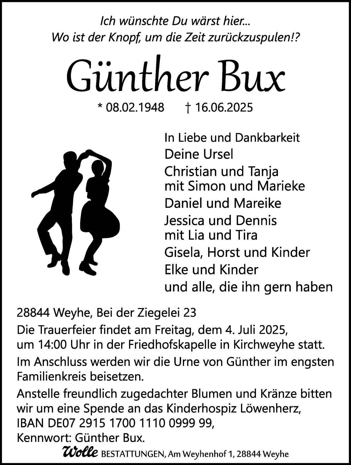 Traueranzeige von Günther Bux von WESER-KURIER