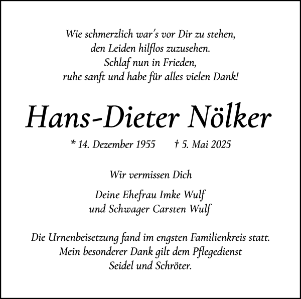 Traueranzeige von Hans-Dieter Nölker von WESER-KURIER