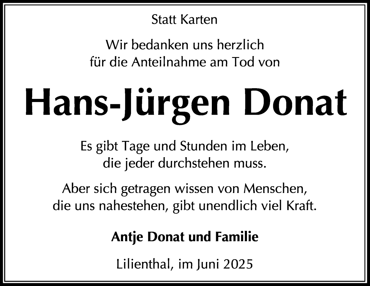 Traueranzeige von Hans-Jürgen Donat von WESER-KURIER