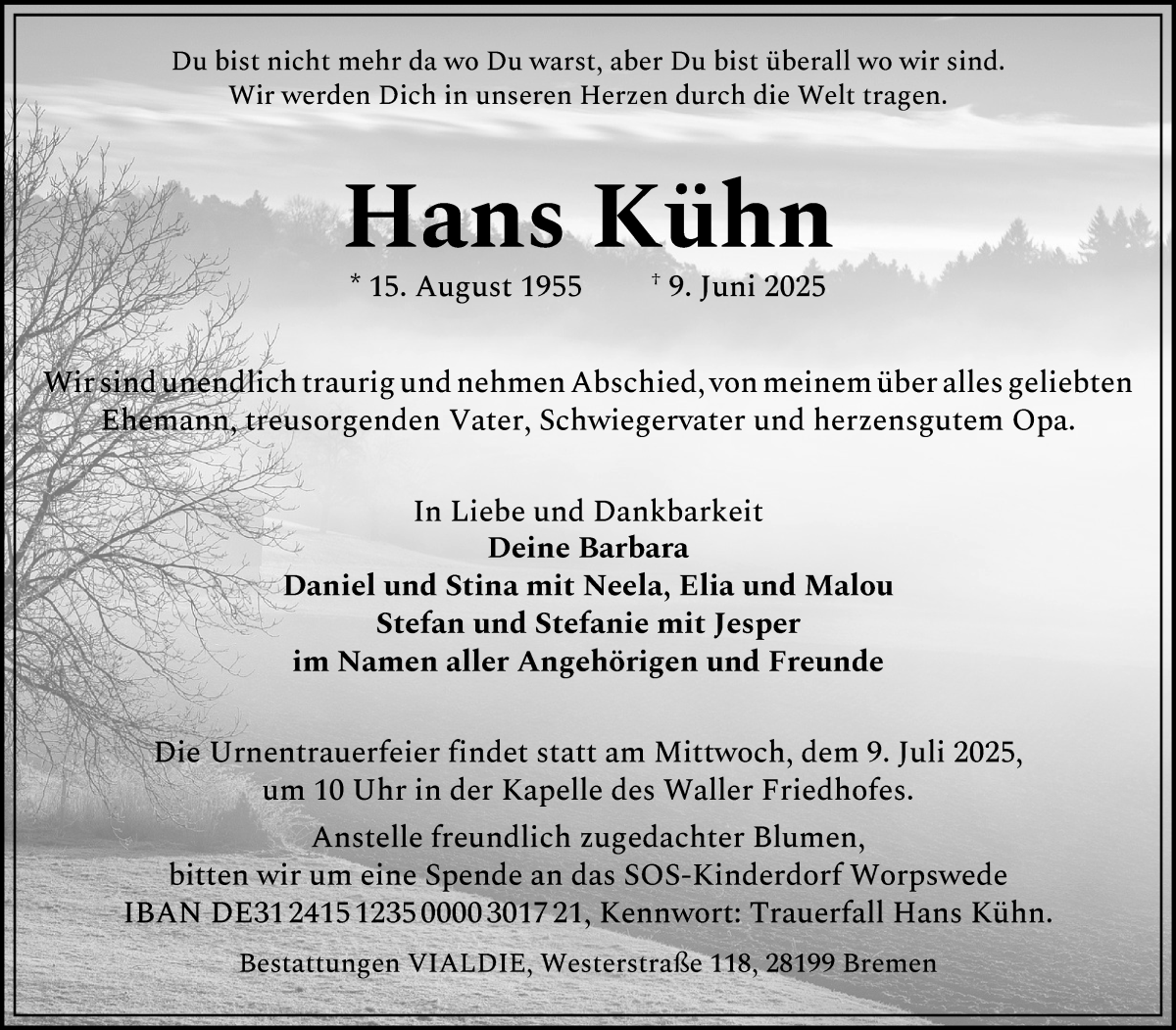 Traueranzeige von Hans Kühn von WESER-KURIER