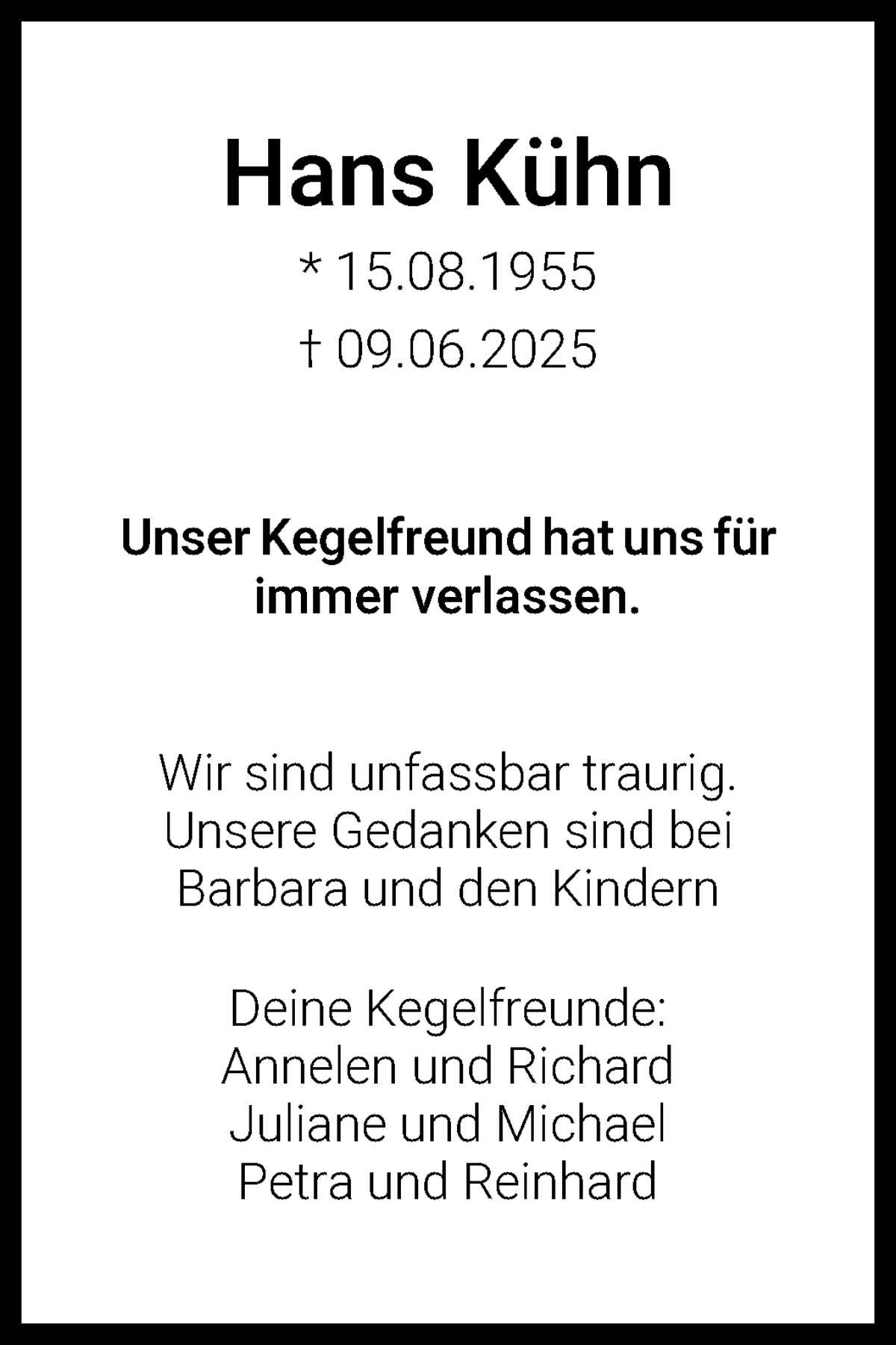 Traueranzeige von Hans Kühn von WESER-KURIER
