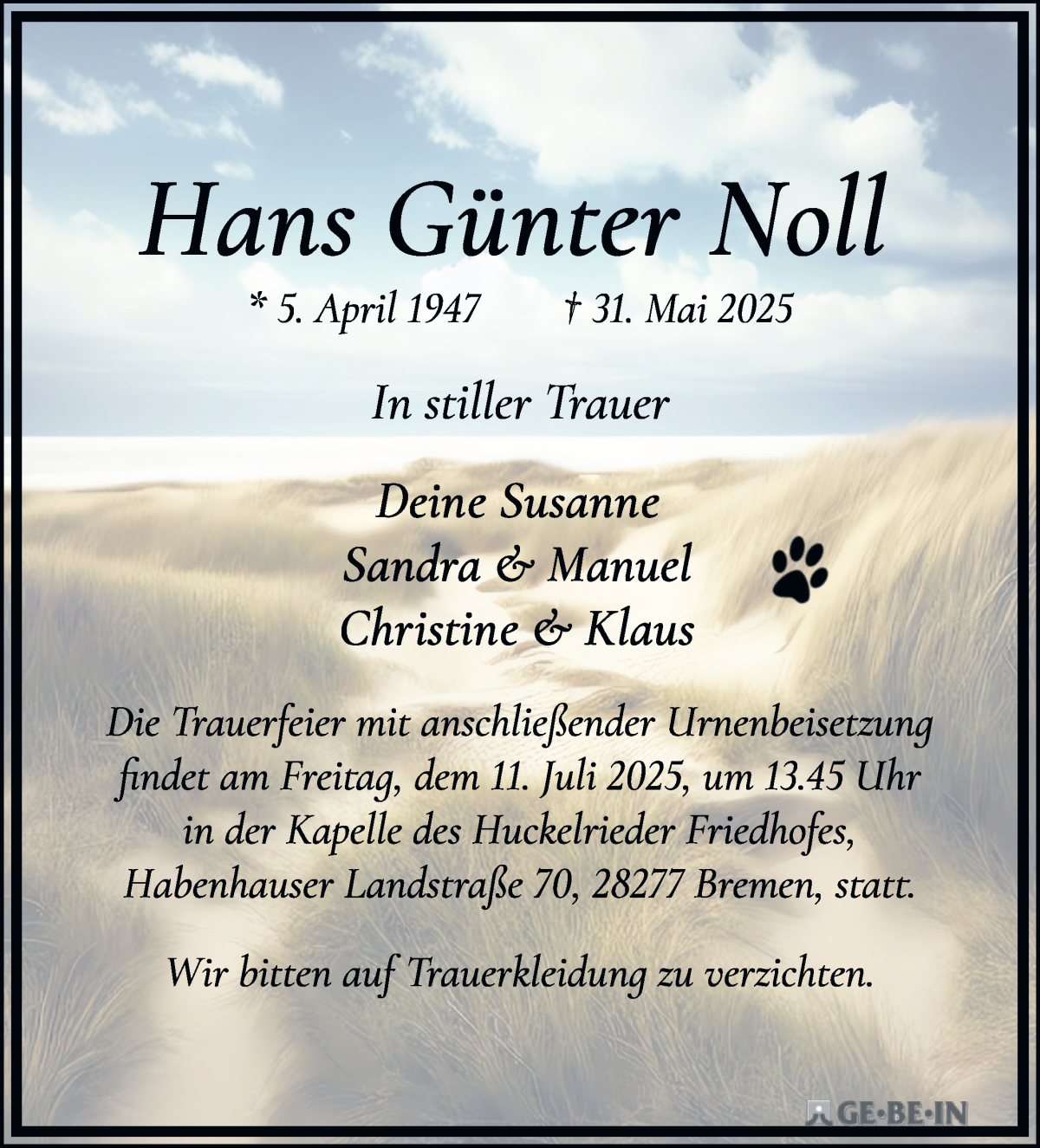 Traueranzeige von Hans Günter Noll von WESER-KURIER