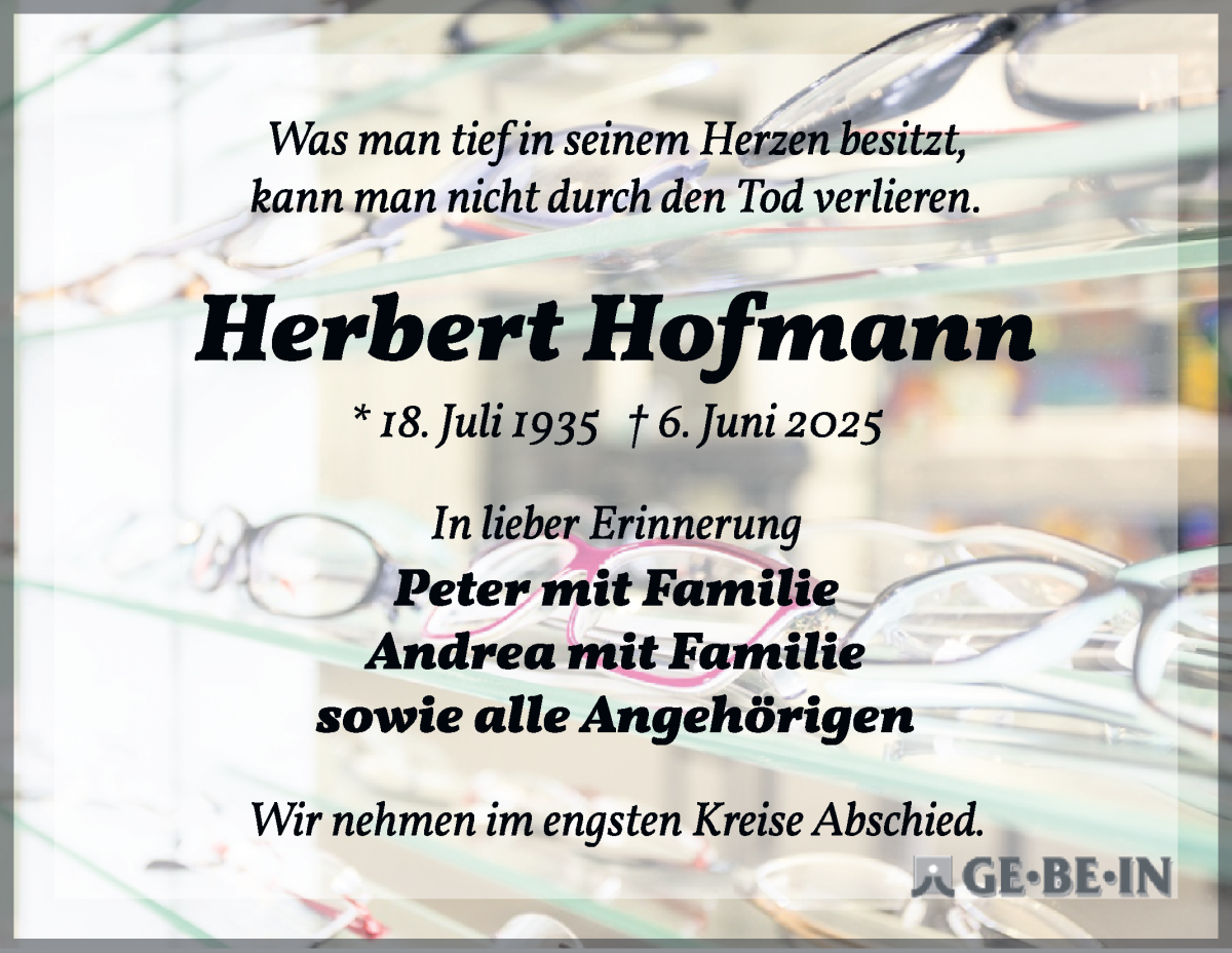 Traueranzeige von Herbert Hofmann von WESER-KURIER