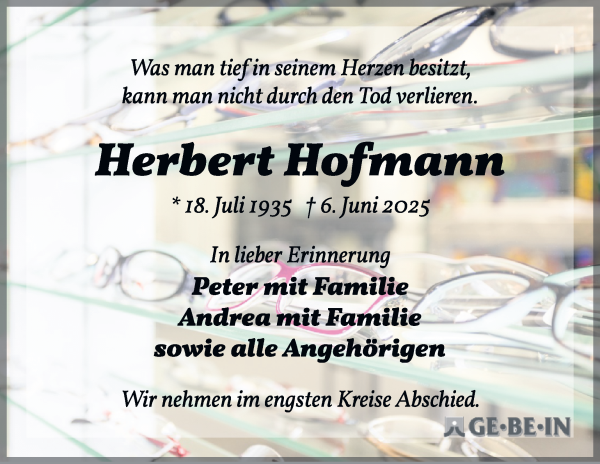 Traueranzeige von Herbert Hofmann von WESER-KURIER