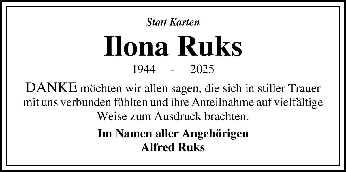Traueranzeige von Ilona Runks von Die Norddeutsche