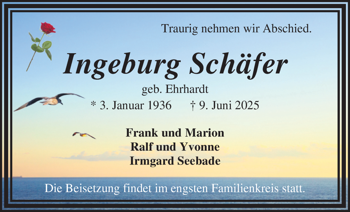 Traueranzeige von Ingeburg Schäfer von WESER-KURIER