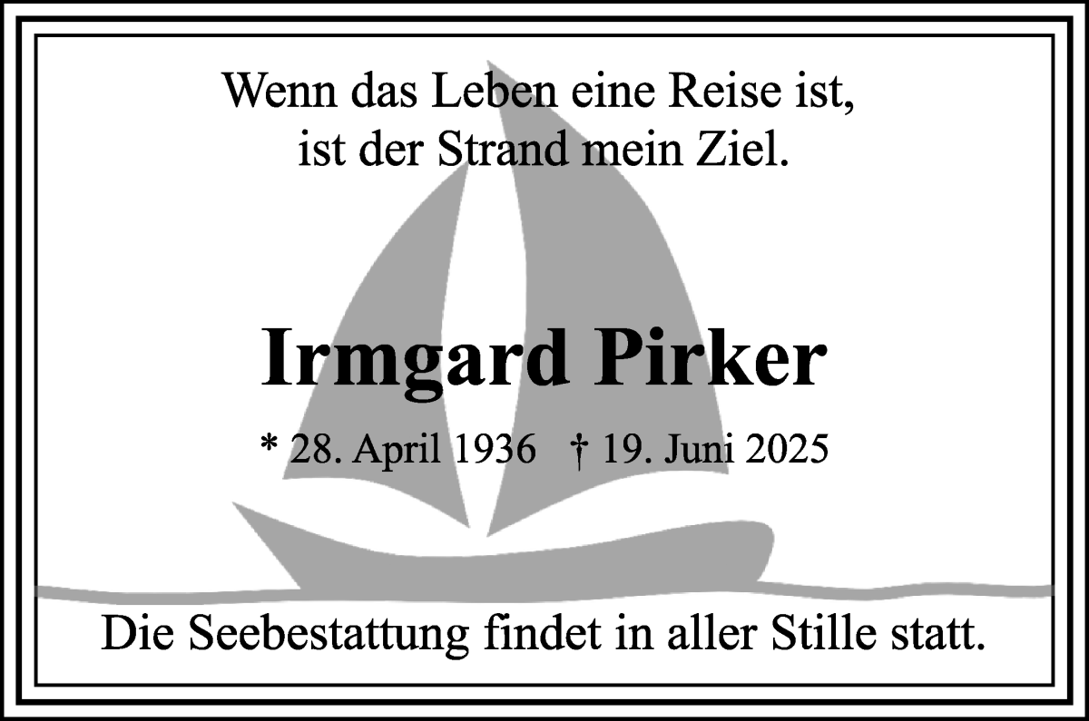 Traueranzeige von Irmgard Pirker von WESER-KURIER