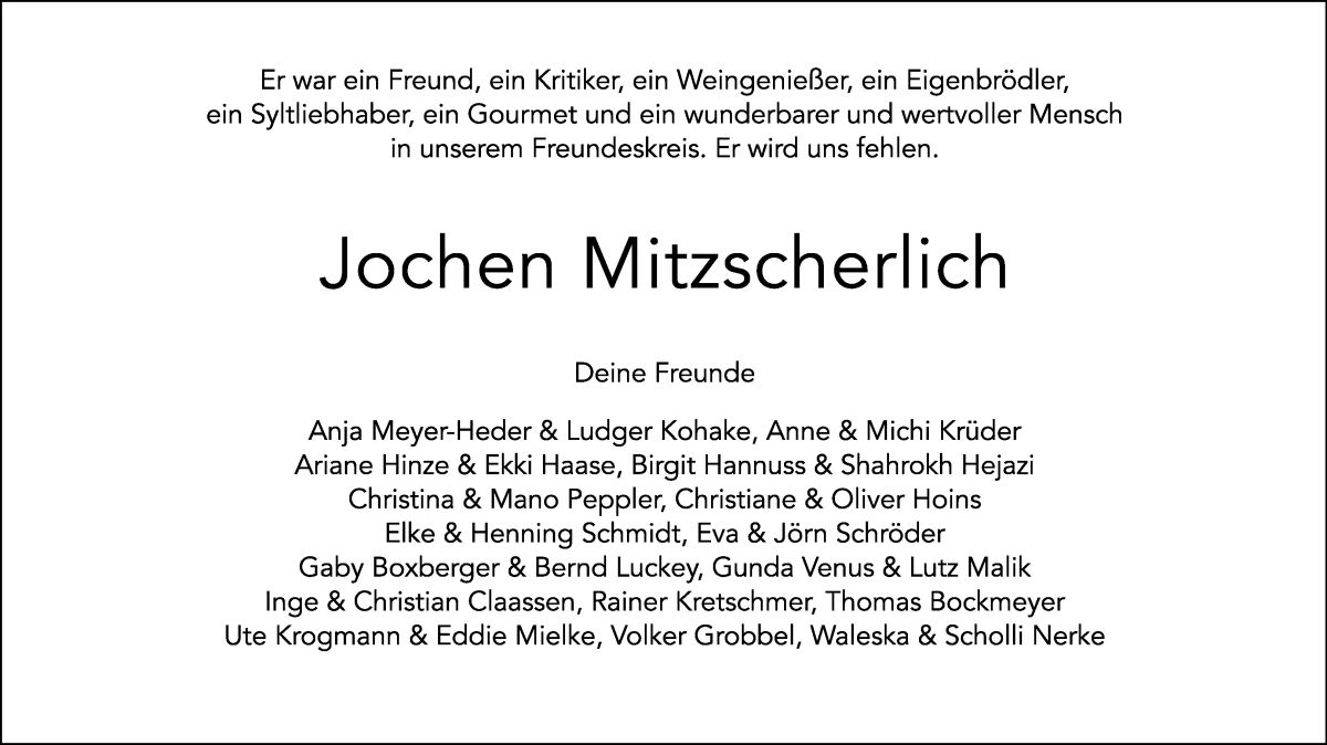 Traueranzeige von Jochen Mitzscherlich von WESER-KURIER