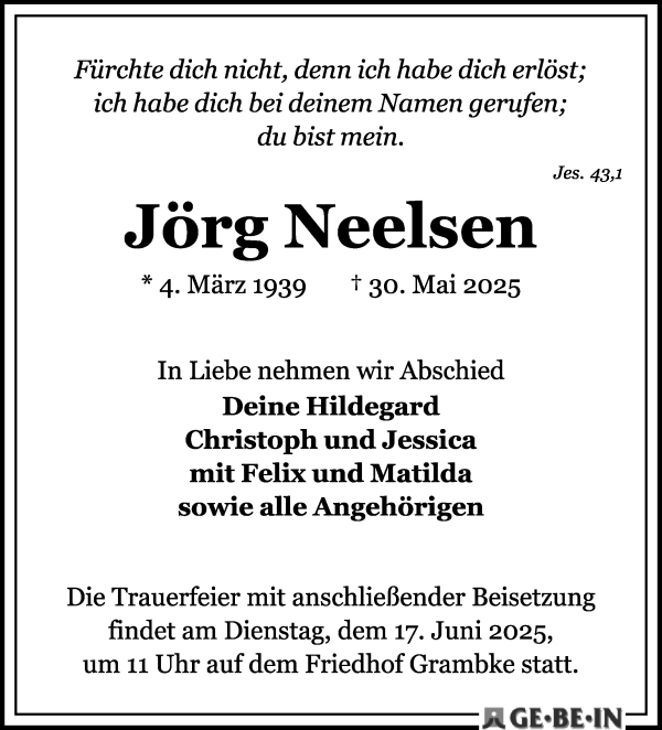 Traueranzeige von Jörg Neelsen von WESER-KURIER