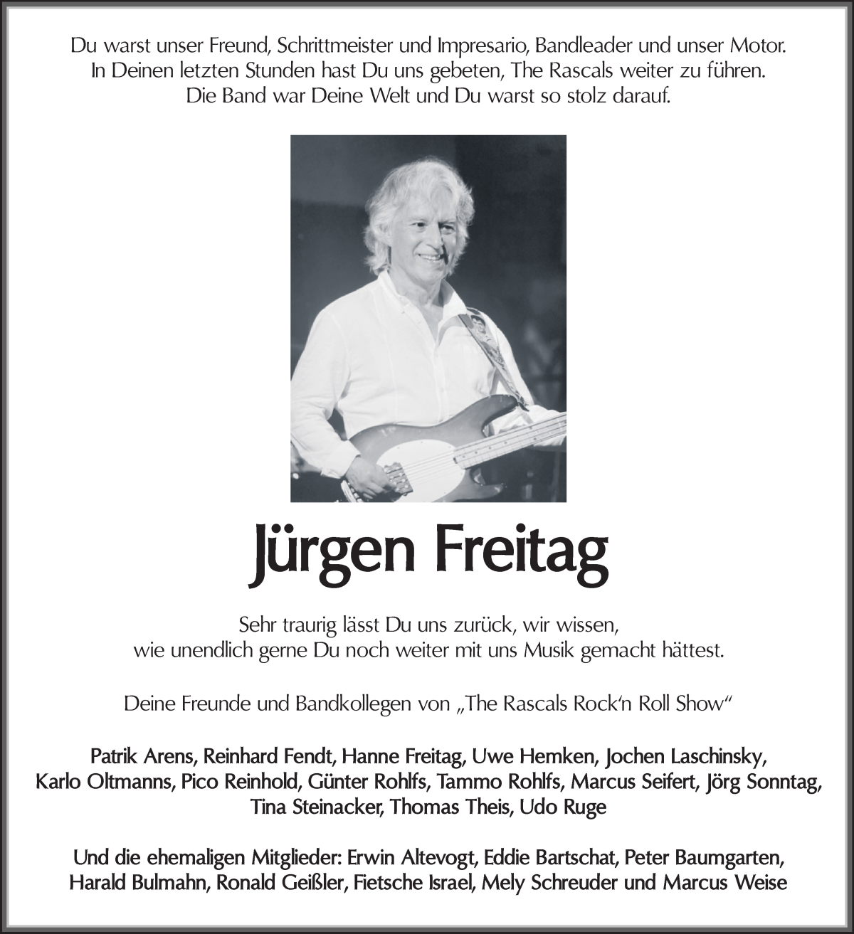 Traueranzeige von Jürgen Freitag von WESER-KURIER