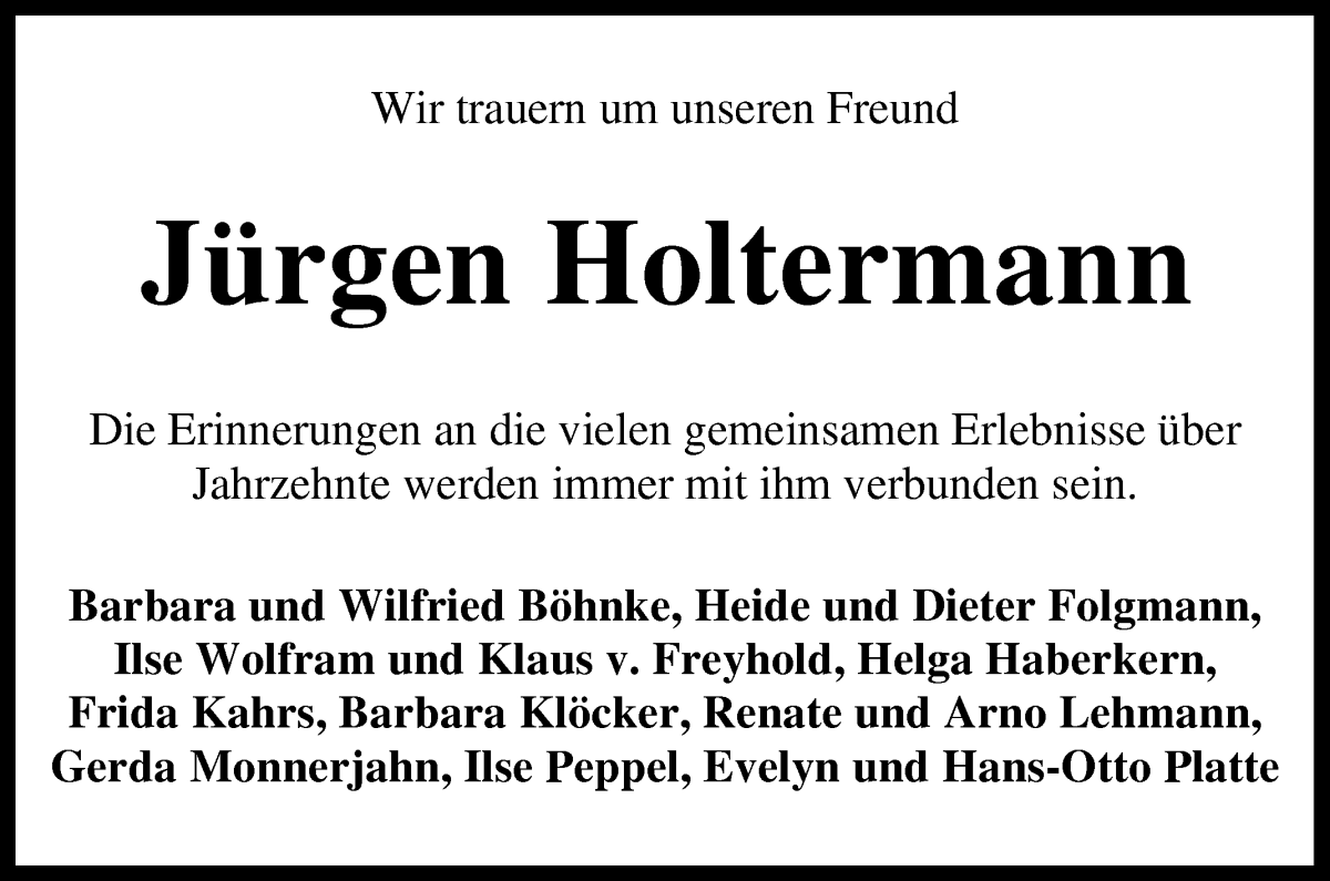 Traueranzeige von Jürgen Holtermann von WESER-KURIER