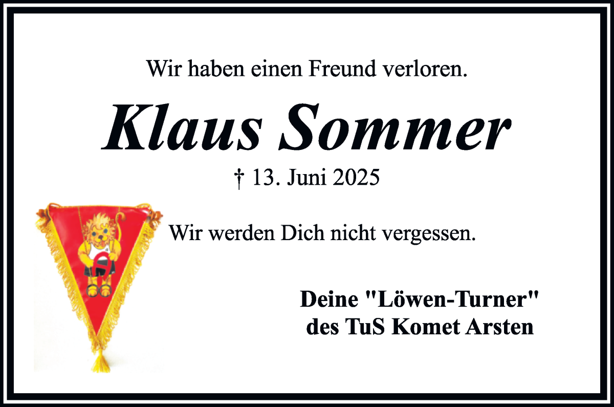 Traueranzeige von Klaus Sommer von WESER-KURIER