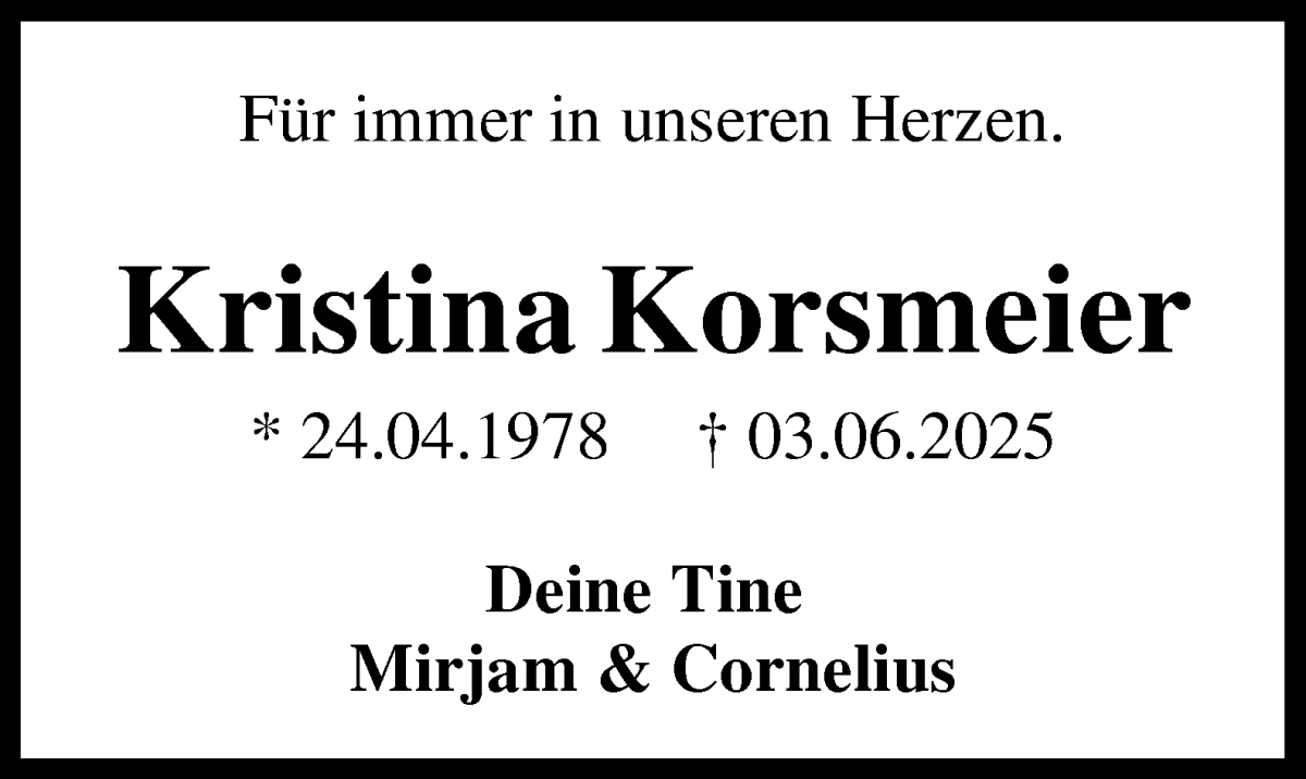 Traueranzeige von Kristina Korsmeier von WESER-KURIER