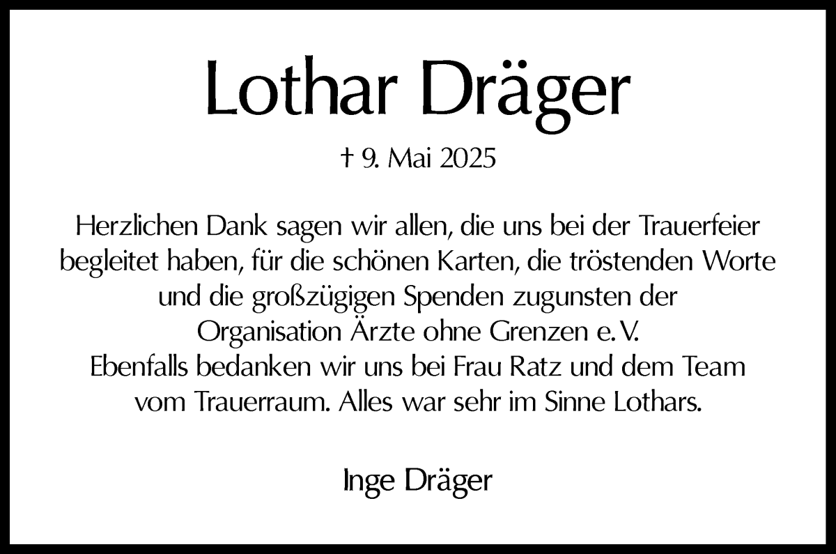 Traueranzeige von Lothar Hans Dräger von WESER-KURIER