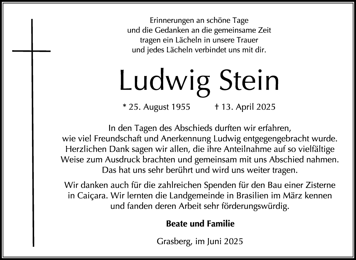 Traueranzeige von Ludwig Stein von Wuemme Zeitung