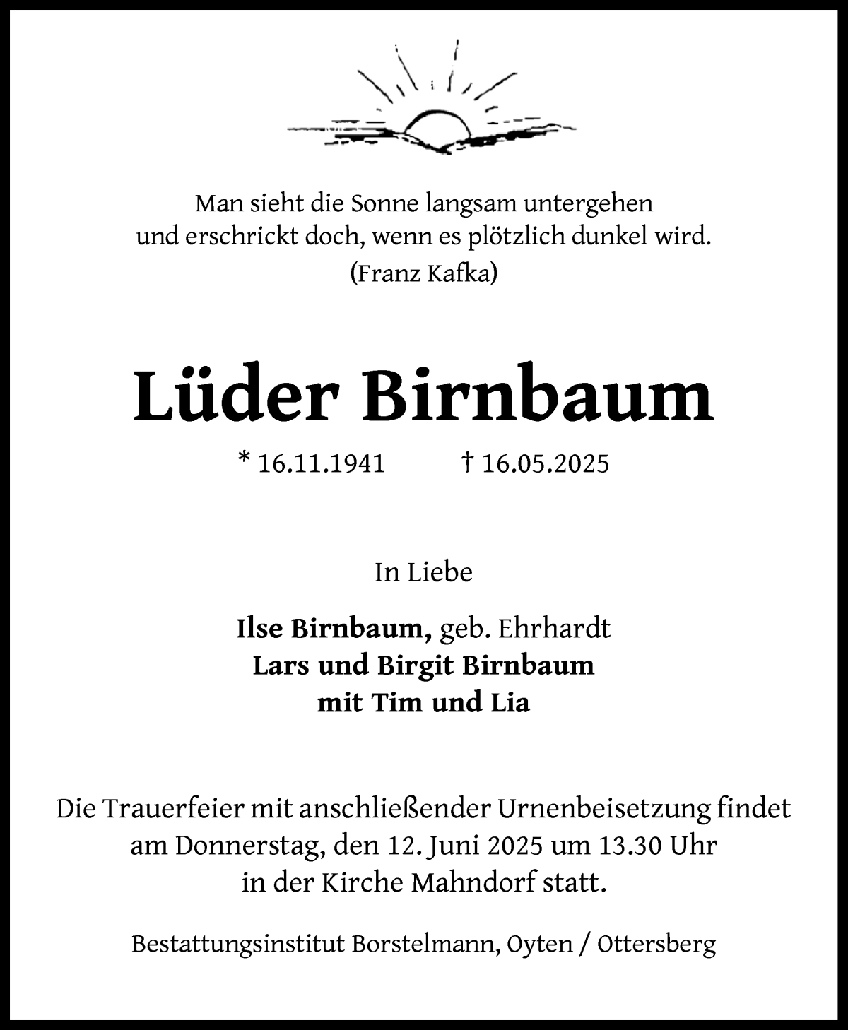 Traueranzeige von Lüder Birnbaum von WESER-KURIER